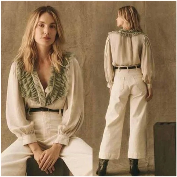 THE GREAT. Tops - The Great The Ruffled Tuxedo Top Silver/Icy Blue NWOT